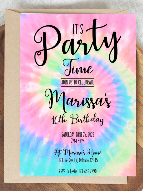 Invitation Editable Downloadable DIY Tie Dye Birthday Party
