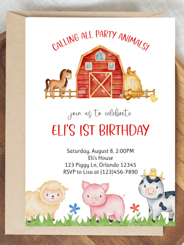 Invitation Editable Downloadable Barnyard Farm Animal Invite