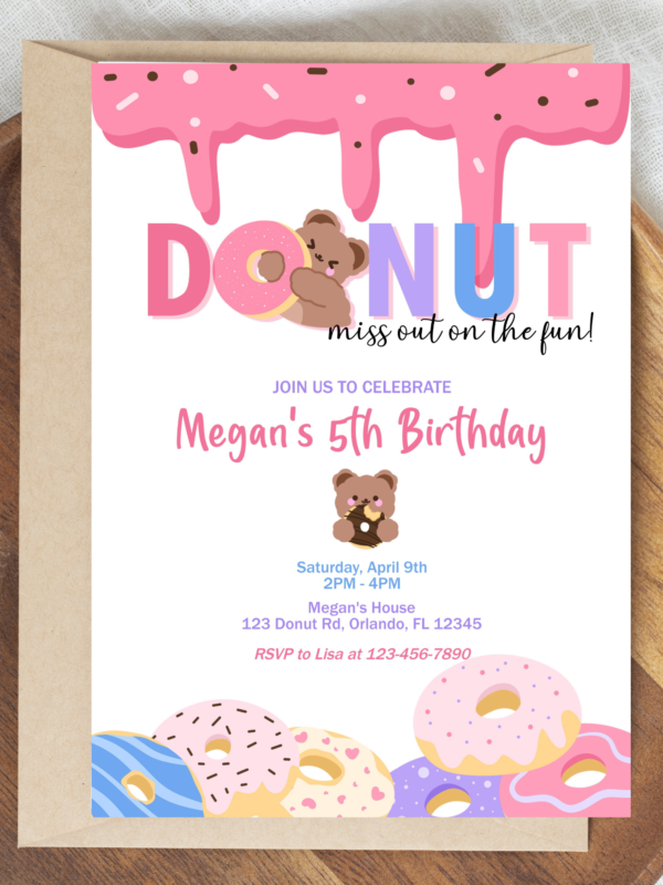 Donut Miss Out Teddy Bear Birthday Invitation