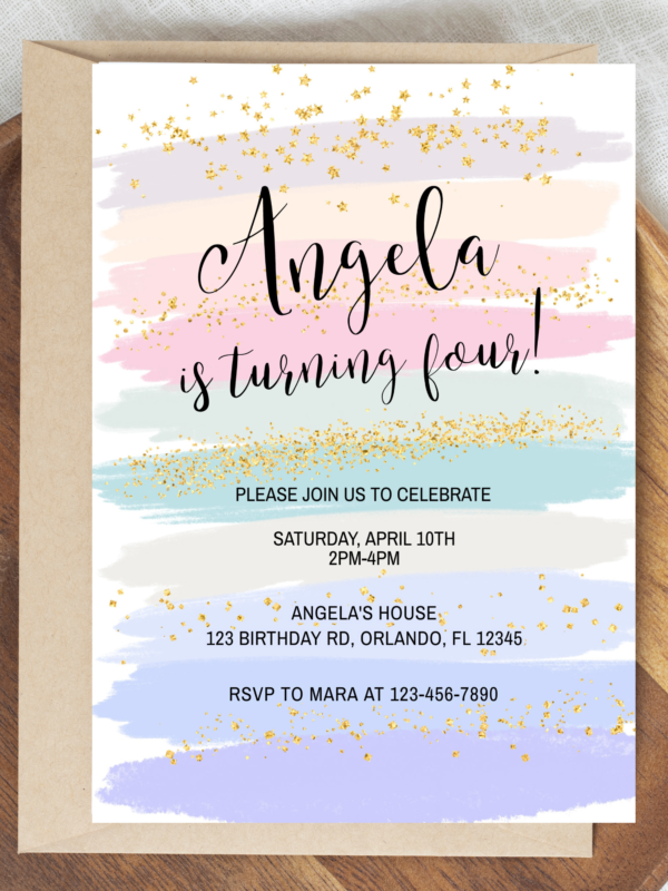 Rainbow Brush Stroke Birthday Invitation