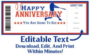 Baseball Game Ticket Anniversary - Print And Give A Ticket