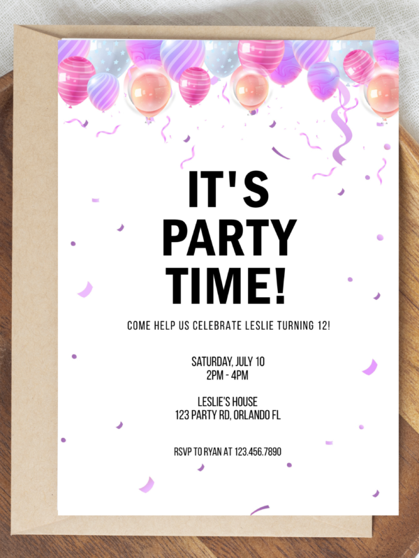 Invitation Editable Downloadable Party Balloon Invitation