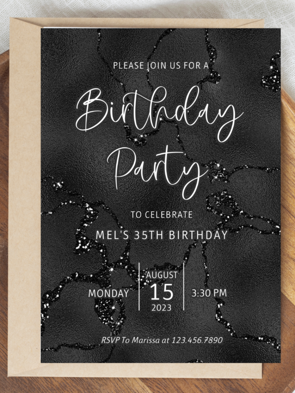 Invitation Editable Downloadable Black Marble Invitation