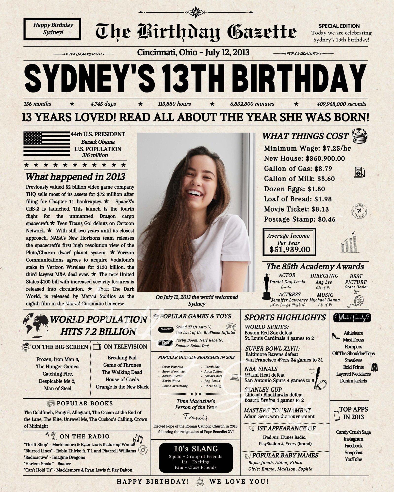 13th Birthday Newspaper 13th Birthday Newspaper