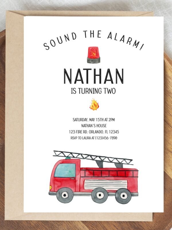 Firetruck Birthday Invitation