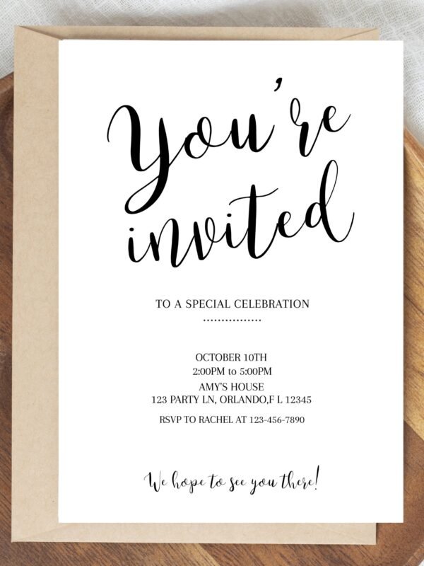 Simple Birthday Invitation - "You're Invited" Printable Invitation