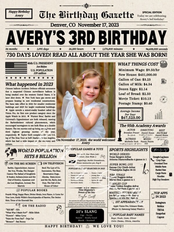 3rd Birthday Newspaper