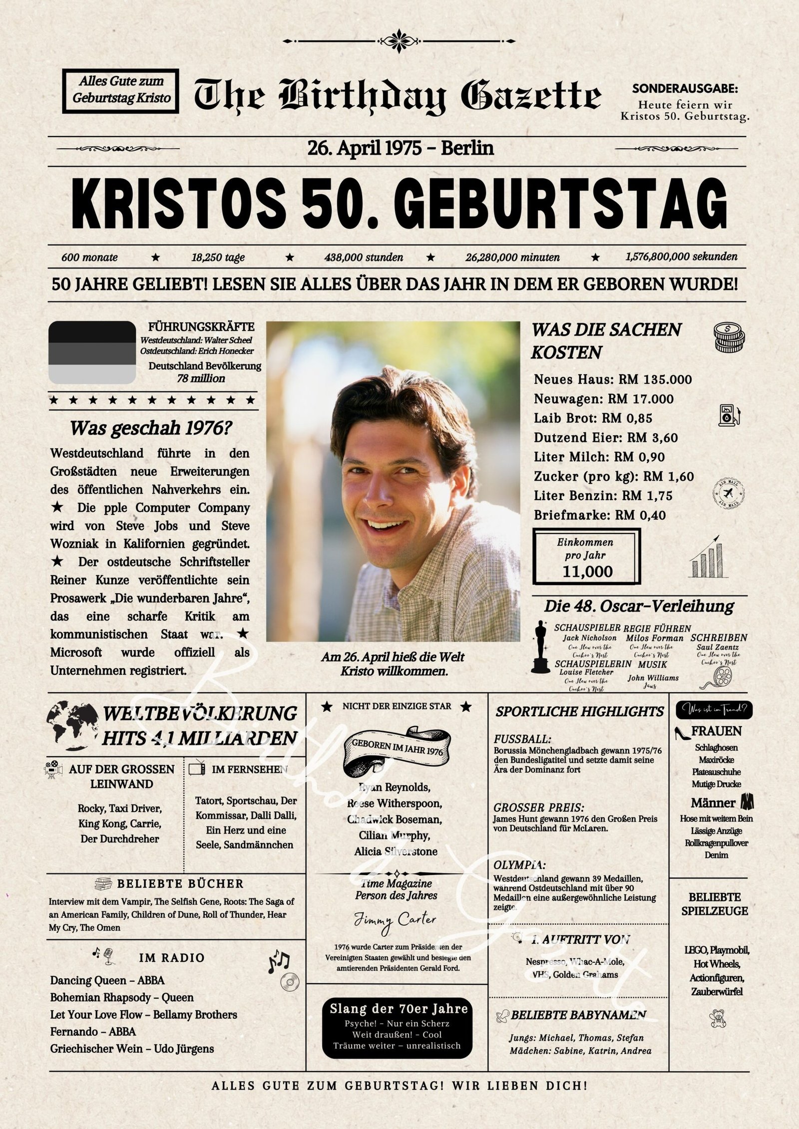 50th Birthday Newspaper Germany 50th Birthday Newspaper Germany