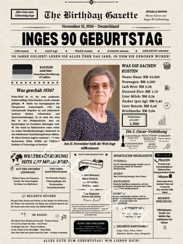 90th Birthday Newspaper Germany