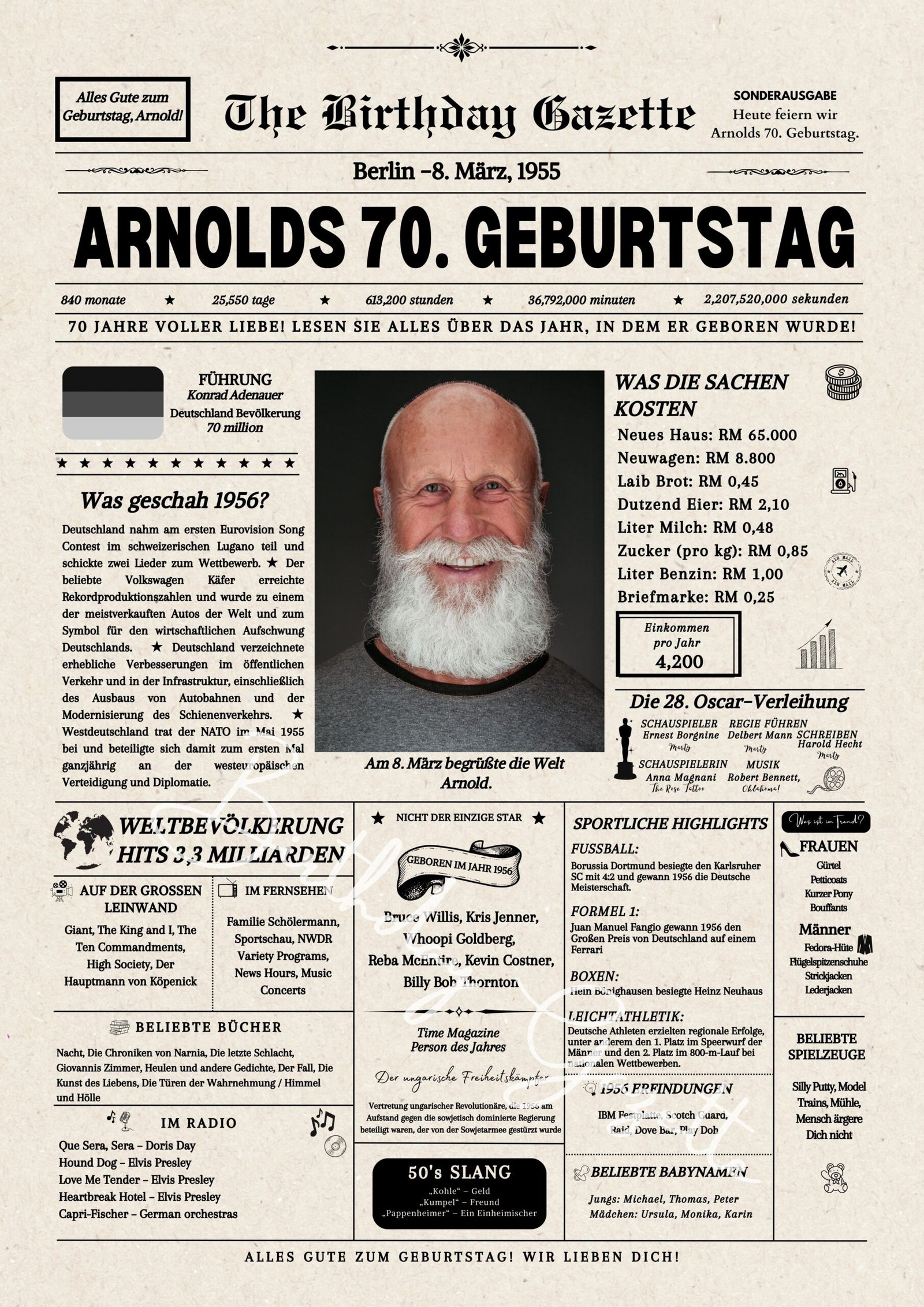 70th Birthday Newspaper Germany 70th Birthday Newspaper Germany
