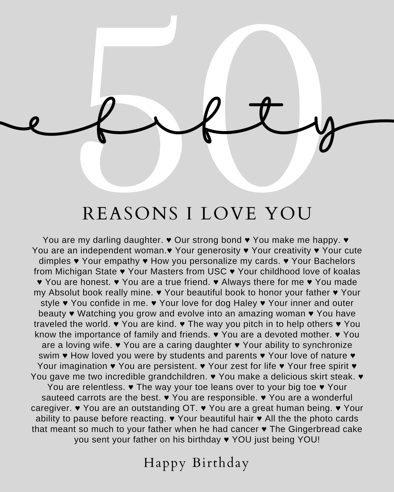 50 Reasons We Love You Print 50 Reasons We Love You Print