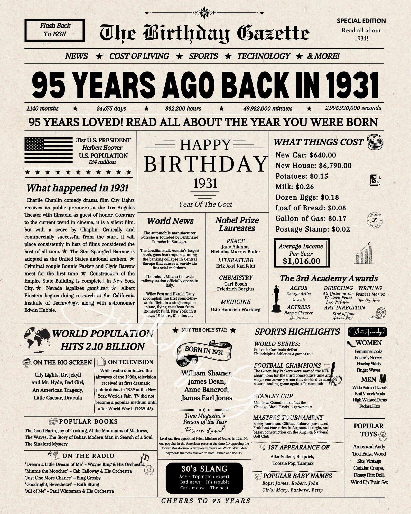95th Birthday Newspaper Download 95th Birthday Newspaper Download