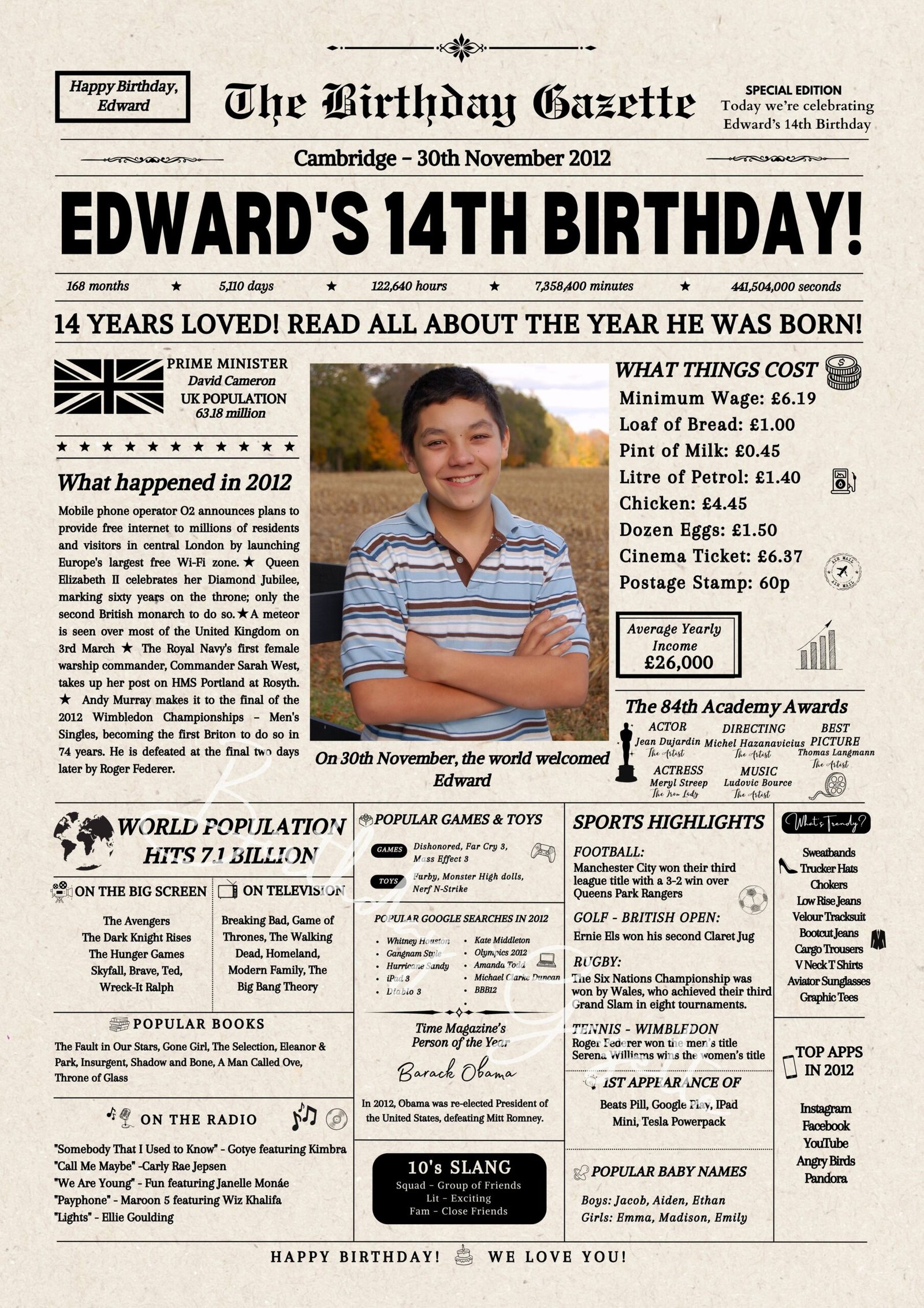 14th Personalized Birthday Newspaper UK 14th Personalized Birthday Newspaper UK