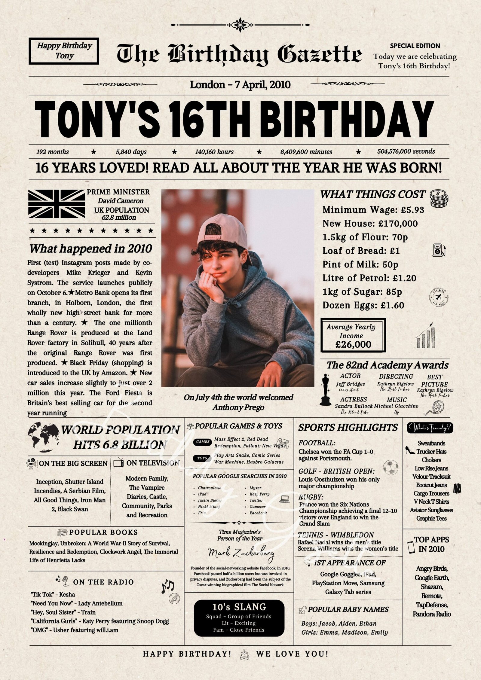 16th Personalized Birthday Newspaper UK 16th Personalized Birthday Newspaper UK