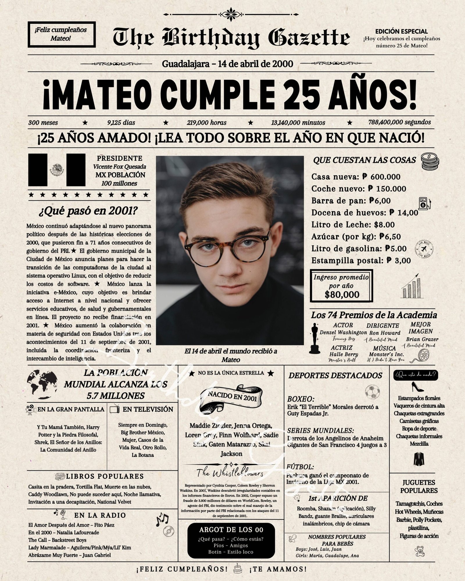 25th Birthday Newspaper Customized Mexico 25th Birthday Newspaper Customized Mexico