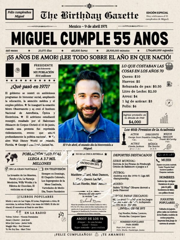 55th Birthday Newspaper Customized Mexico