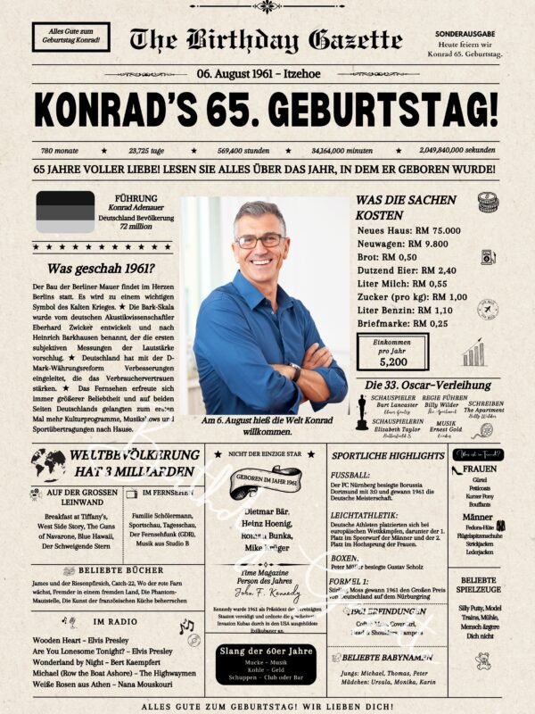 65th Birthday Newspaper Germany