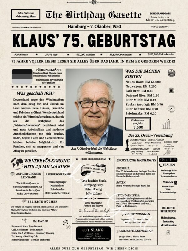 75th Birthday Newspaper Germany
