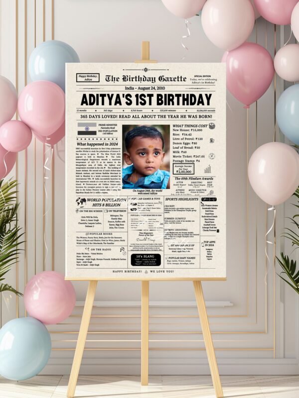 1st Birthday Newspaper India Customized