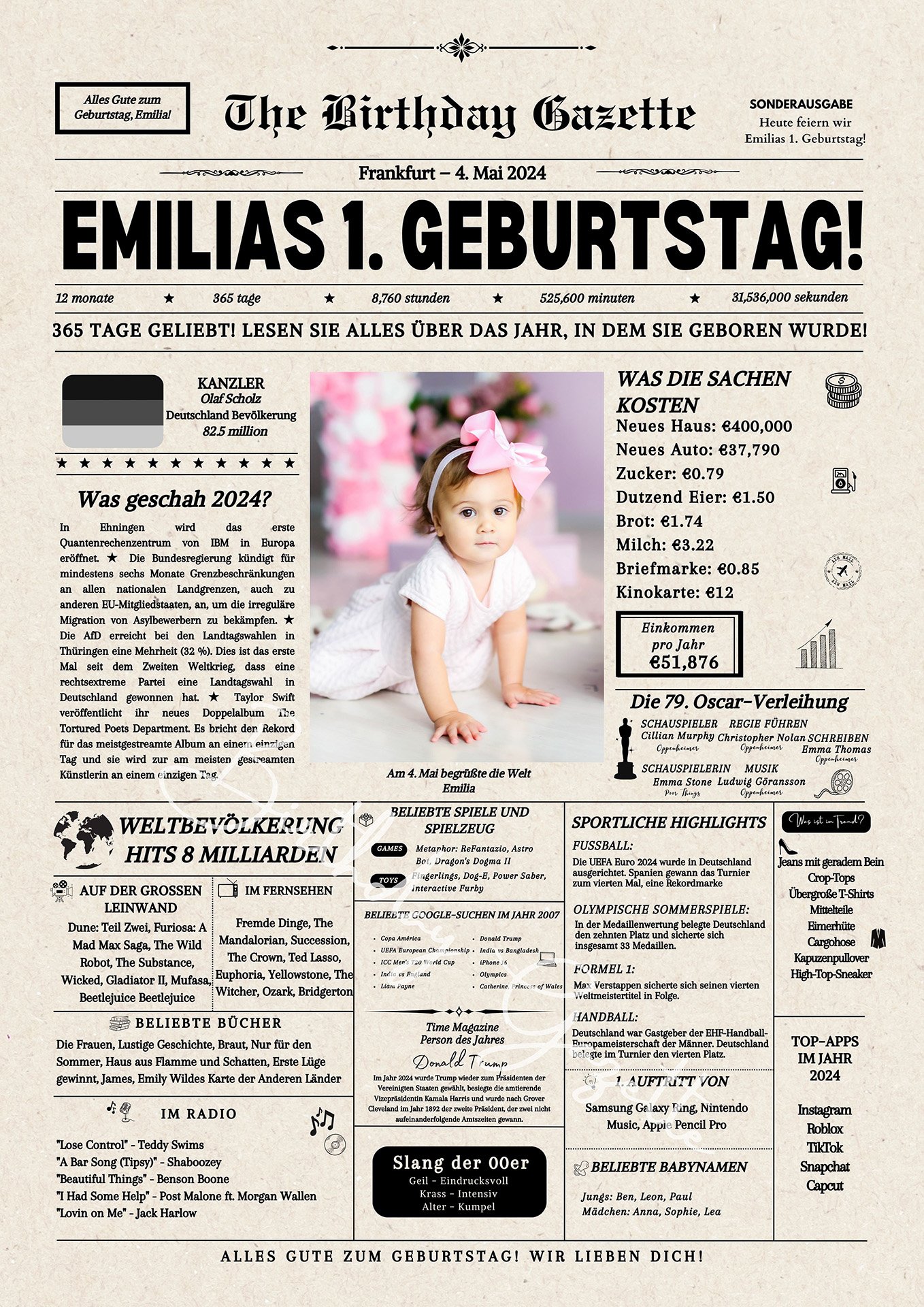 1st Birthday Newspaper Germany Customized 1st Birthday Newspaper Germany Customized
