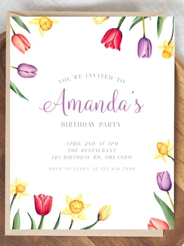 Tulip Birthday Invitation - Editable and Printable Invitation