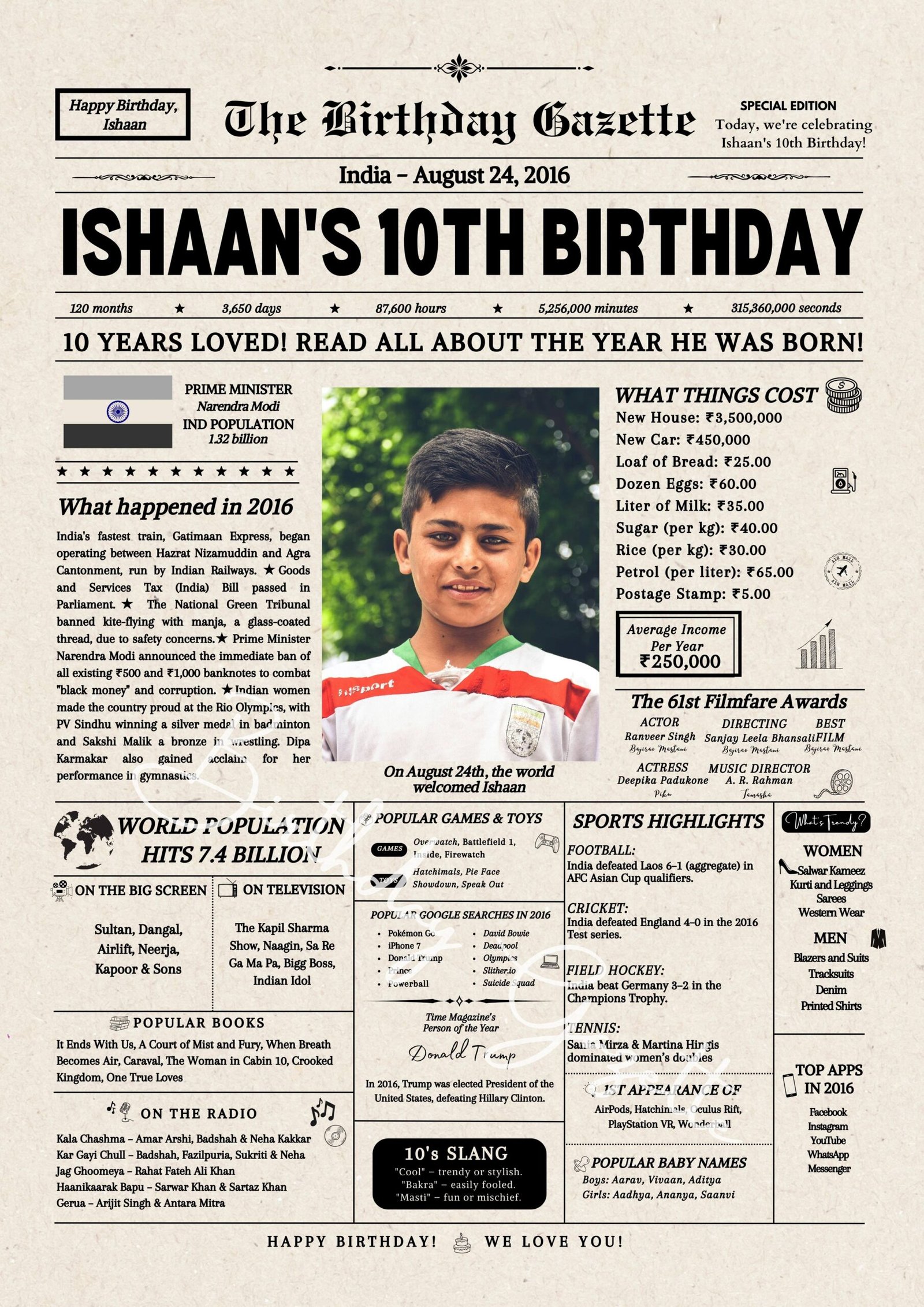 10th Birthday Newspaper India Customized 10th Birthday Newspaper India Customized