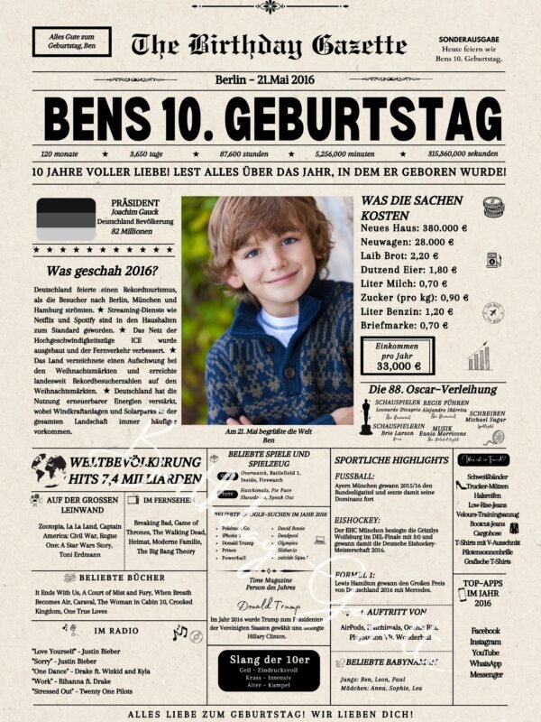 10th Birthday Newspaper Germany Customized