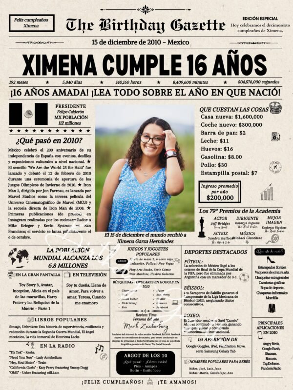 16th Birthday Newspaper Mexico