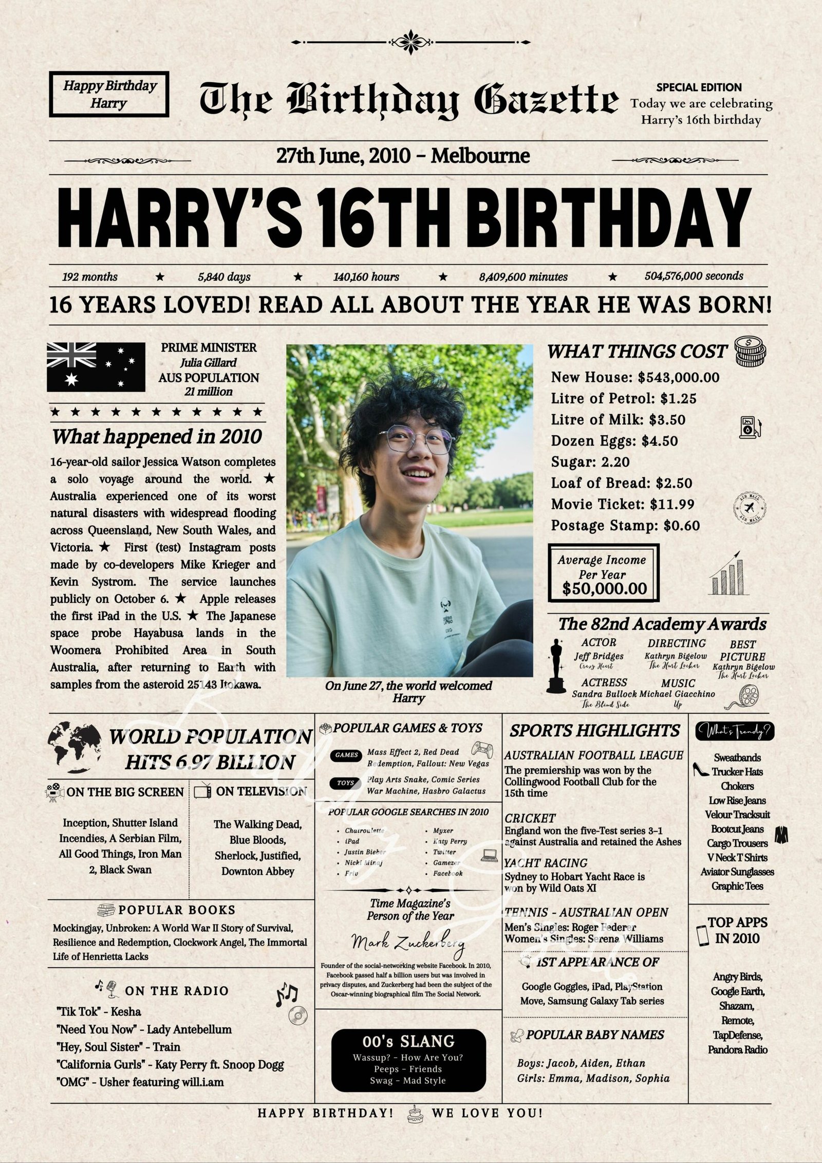16th Birthday Newspaper Australia Personalized 16th Birthday Newspaper Australia Personalized