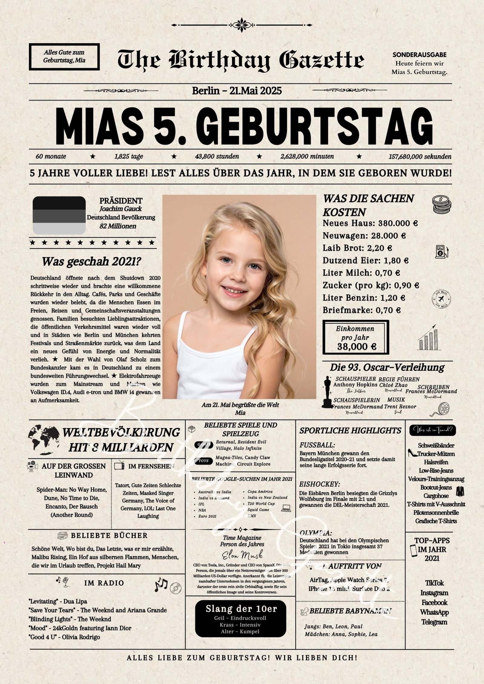 5th Birthday Newspaper Germany Customized 5th Birthday Newspaper Germany Customized
