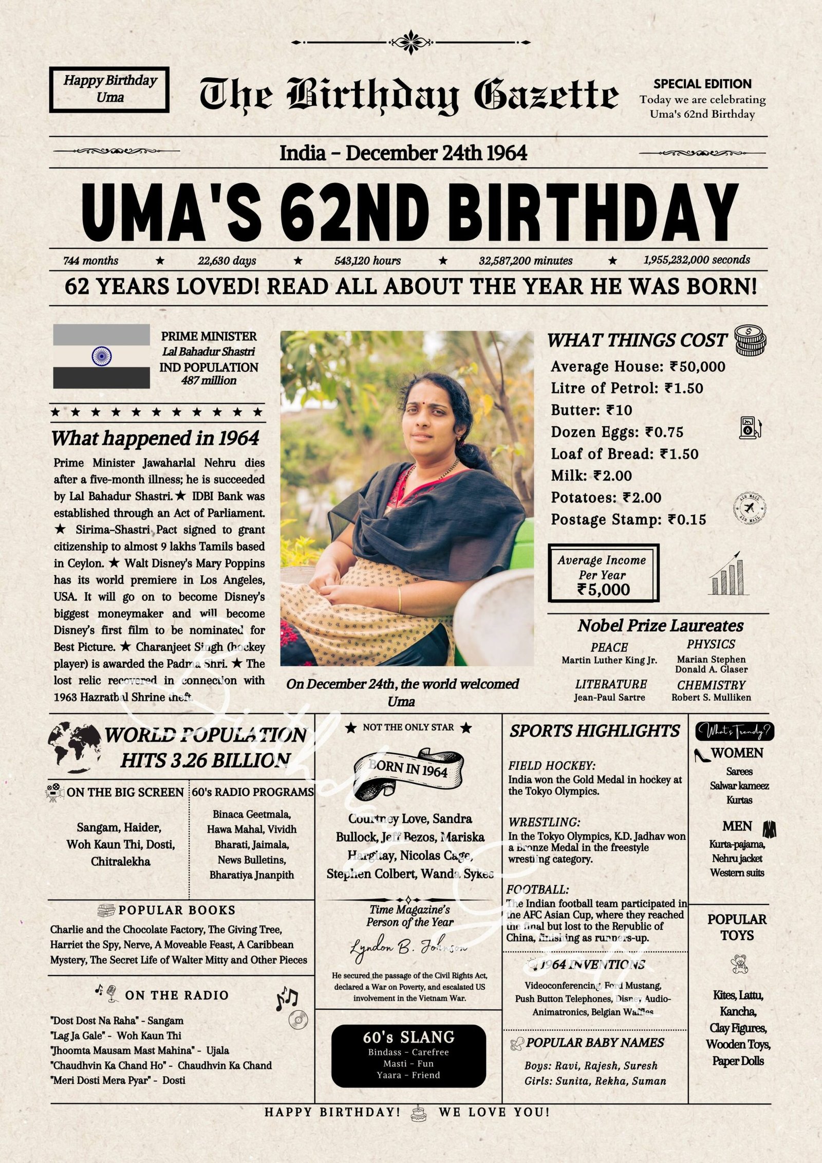 61 62nd Birthday Newspaper India Customized