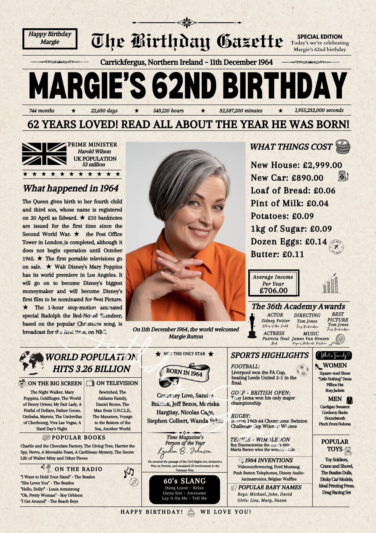 62nd Birthday Newspaper Customized UK 62nd Birthday Newspaper Customized UK