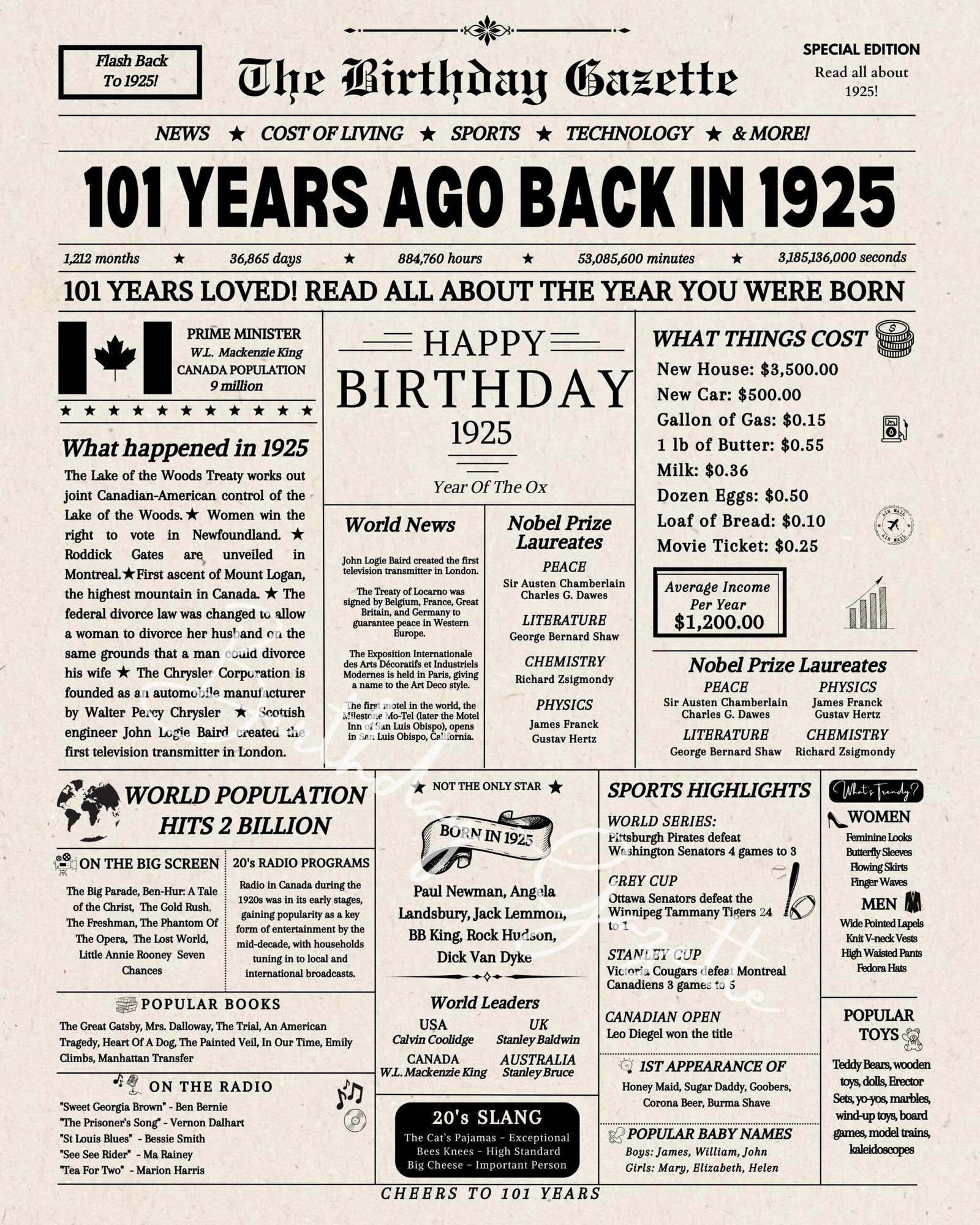 101st Birthday Newspaper Canada 101st Birthday Newspaper Canada